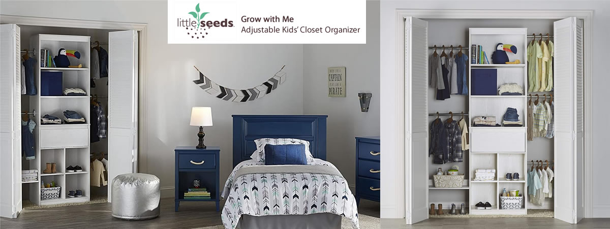 Little Seeds Grow with Me Grey Adjustable Kidsâ€™ Closet Organizer System 