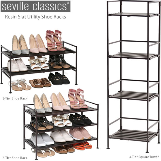 Seville Classics 3-Tier Stackable Shoe Rack Organizer, Metal, Gray 